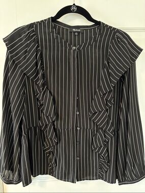 Madewell Black and White Pinstripe Ruffle Button-Front Blouse